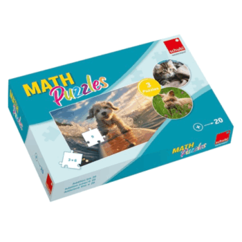 Forlaget Vektor – Matematik – Puslespil – SCHUBI MathPuzzles – Sjov træning i addition op til 20 Lærende leg for indskolingen: Hvert rigtigt svar afslører en farverig kat, hund eller kanin.