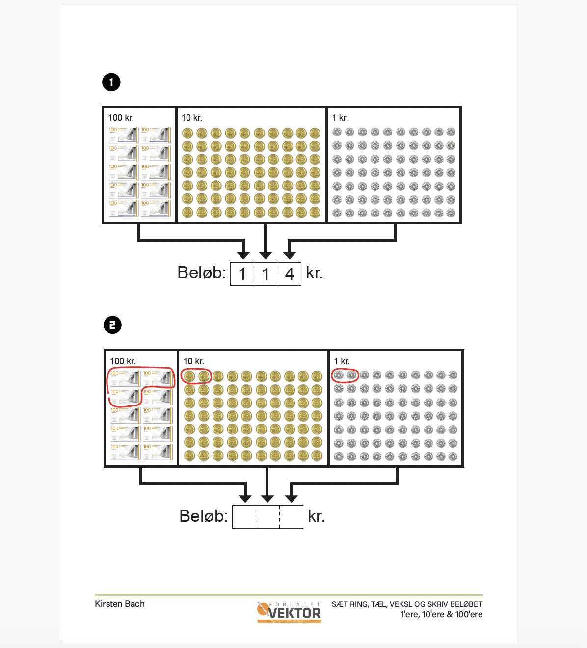 Genkend pengenes værdi matematik opgaver
