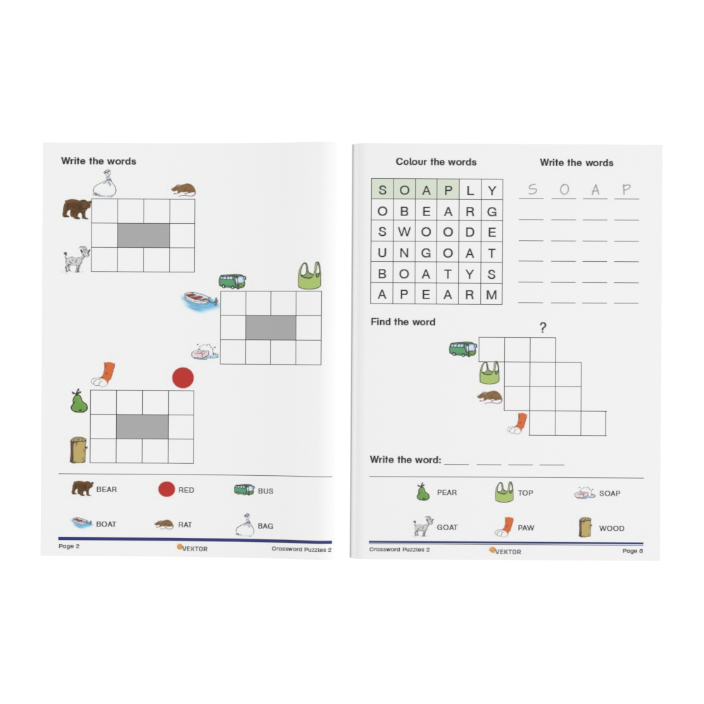 Forlaget Vektor | Engelsk | Opgaveark | Crossword Puzzles 2 Illustrerede ordlister og gentagelser sikrer succesoplevelser og selvstændigt arbejde i klassen.